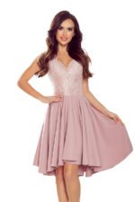 300-1 PATRICIA - dress with longer back with lace neckline - powder pink-8