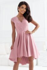 300-7 PATRICIA dress with longer back with lace neckline - powder pink-3