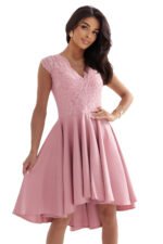 300-7 PATRICIA dress with longer back with lace neckline - powder pink-5