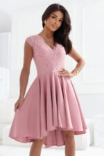 300-7 PATRICIA dress with longer back with lace neckline - powder pink-1