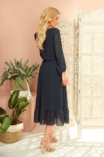 304-2 Chiffon midi dress with a neckline and frill - grün-3