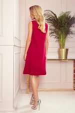 308-2 KARINE - trapezoidal dress with asymmetrical pleat - red-2