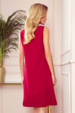308-2 KARINE - trapezoidal dress with asymmetrical pleat - red-4