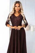 309-14 AMBER elegant long lace dress with a neckline - chocolate-3