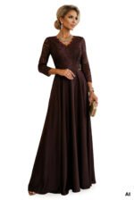 309-14 AMBER elegant long lace dress with a neckline - chocolate-17