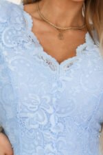 309-15 AMBER Elegant Long Lace Gown with Neckline - Sky Blue-7