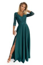309-5 AMBER elegant lace long dress with a neckline - green-8