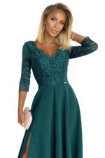 309-5 AMBER elegant lace long dress with a neckline - green-9