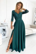 309-5 AMBER elegant lace long dress with a neckline - green-1
