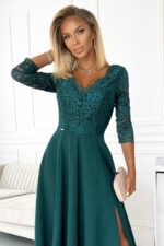 309-5 AMBER elegant lace long dress with a neckline - green-5