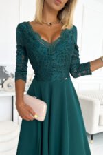 309-5 AMBER elegant lace long dress with a neckline - green-3