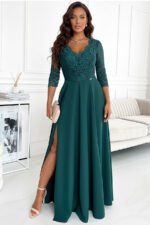 309-5 AMBER elegant lace long dress with a neckline - green-7