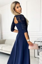 309-6 AMBER elegant lace long dress with a neckline - navy blue-4