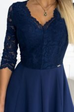 309-6 AMBER elegant lace long dress with a neckline - navy blue-6