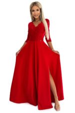 309-8 AMBER lace, elegant long dress with a neckline and leg slit - red-7