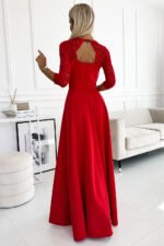 309-8 AMBER lace, elegant long dress with a neckline and leg slit - red-3