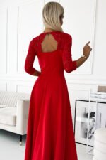 309-8 AMBER lace, elegant long dress with a neckline and leg slit - red-5