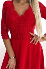 309-8 AMBER lace, elegant long dress with a neckline and leg slit - red-6