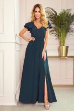 310-1 LIDIA long dress with neckline and frills - green-1