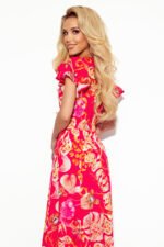 310-4 LIDIA long dress with neckline and frills - pink with flowers-4