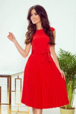311-1 LILA Pleated dress with short sleeves - red-1