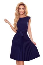 311-12 LILA Pleated dress with short sleeves - dark blue-7