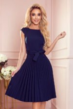 311-12 LILA Pleated dress with short sleeves - dark blue-1