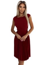 311-15 LILA Pleated dress with short sleeves - color burgundy-6
