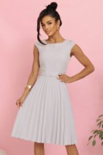311-20 LILA Pleated dress with short sleeves and belt - gray-6