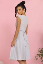 311-20 LILA Pleated dress with short sleeves and belt - gray-5