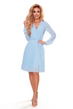 313-10 ISABELLE Pleated dress with neckline and long sleeve - light blue-6
