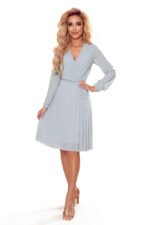 313-11 ISABELLE Pleated dress with neckline and long sleeve - grey-6