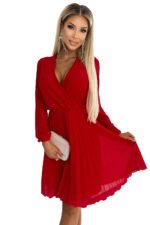 313-13 ISABELLE Pleated dress with long sleeves and envelope neckline - red-6