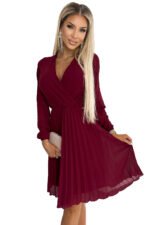 313-15 ISABELLE Pleated dress with neckline and long sleeve - Burgundy color-7