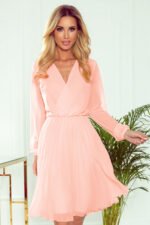 313-2 ISABELLE Pleated dress with neckline and long sleeve - peach color-1