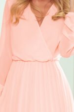 313-2 ISABELLE Pleated dress with neckline and long sleeve - peach color-7