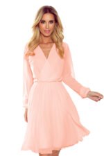 313-2 ISABELLE Pleated dress with neckline and long sleeve - peach color-8