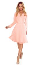 313-2 ISABELLE Pleated dress with neckline and long sleeve - peach color-9