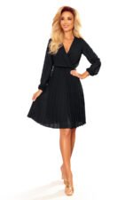 313-7 ISABELLE Pleated dress with neckline and long sleeve - black-7