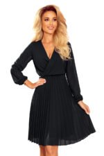 313-7 ISABELLE Pleated dress with neckline and long sleeve - black-6