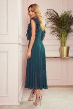 315-1 EMILY Pleated dress with frills and neckline - green-2