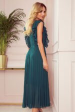 315-1 EMILY Pleated dress with frills and neckline - green-4
