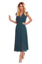 315-1 EMILY Pleated dress with frills and neckline - green-6