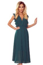 315-1 EMILY Pleated dress with frills and neckline - green-7