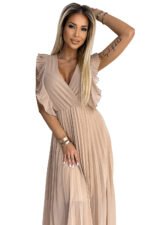 315-6 EMILY Pleated dress with ruffles on the shoulders and neckline - beige-10