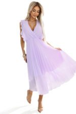 315-7 EMILY Pleated dress with frills and neckline - heather color-7