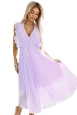 315-7 EMILY Pleated dress with frills and neckline - heather color-8