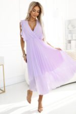 315-7 EMILY Pleated dress with frills and neckline - heather color-1