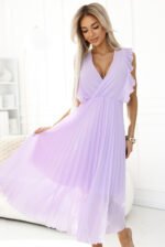 315-7 EMILY Pleated dress with frills and neckline - heather color-4
