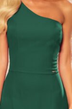 317-3 One shoulder long dress - dark green-5
